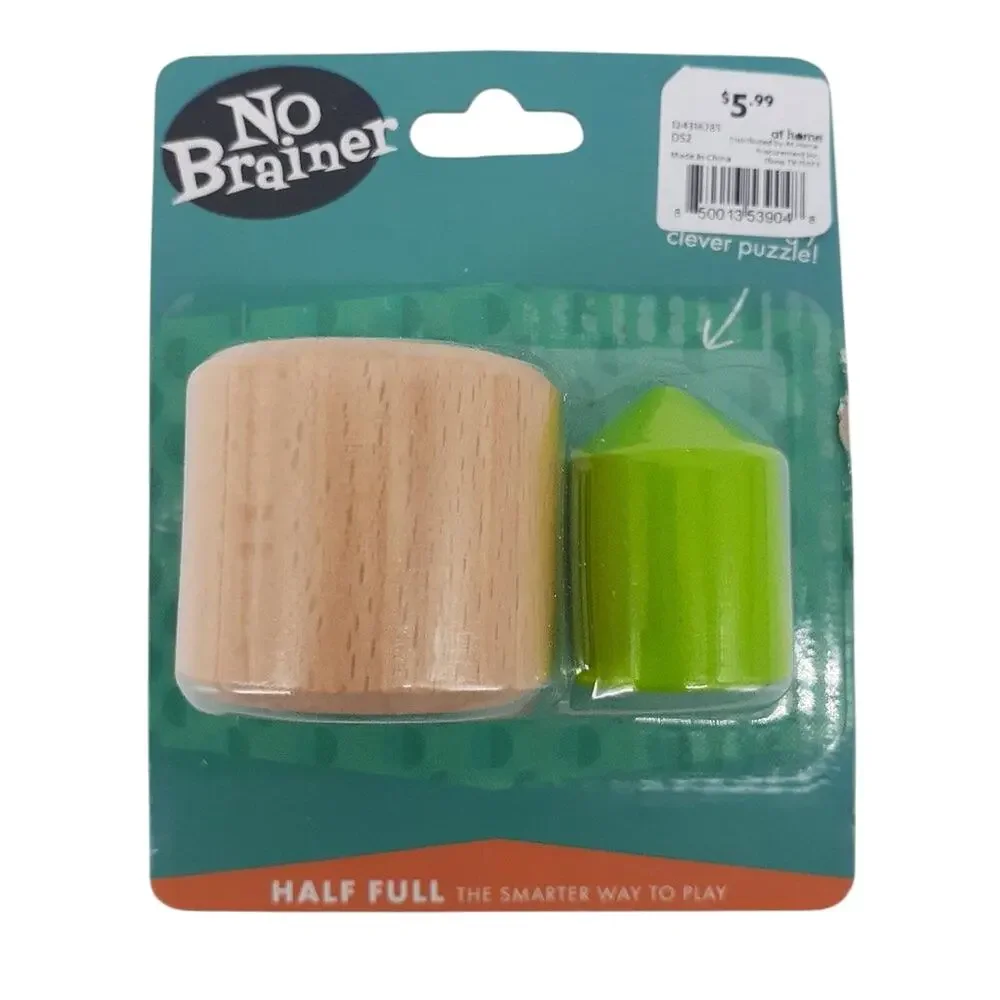 No Brainer Clever Puzzle toy Brain Teasers Wooden Half Full